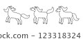 Minimalist line art of a horse in motion. Elegant outline design for logos, tattoos, or branding. Simple yet expressive drawing captures movement and anatomy set 123318324