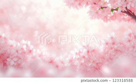 Beautiful cherry blossom frame with petals falling on a pale sparkling pink blurred background 3DCG illustration Beautiful cherry blossom frame with petals falling on a pale sparkling pink blurred background 3DCG illustration 123318588