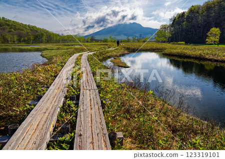 初夏的尾瀨原池塘和笠岳的景色 初夏的尾瀨原池塘和笠岳的景色 123319101