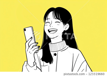 Illustration of a woman holding a smartphone "AI generated image" 123319660