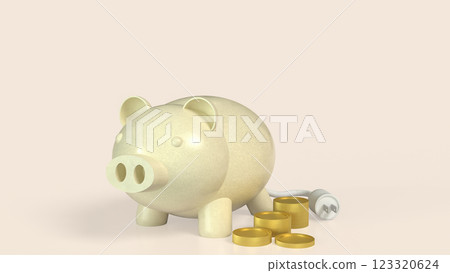 The Piggy Bank and coins for Earn or Saving concept 3d Rendering. 123320624