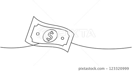 Dollar cash one line continuous drawing. Money investment and online payment service. Vector illustration. 123320999