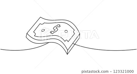 Dollar bills one line continuous drawing. Money investment and online payment service. Vector illustration. Dollar bills one line continuous drawing. Money investment and online payment service. Vector illustration. 123321000