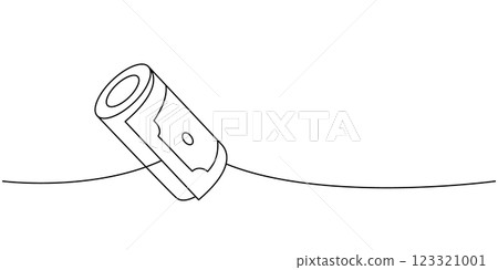 Roll of dollar banknotes one line continuous drawing. Money investment and online payment service. Vector illustration. Roll of dollar banknotes one line continuous drawing. Money investment and online payment service. Vector illustration. 123321001