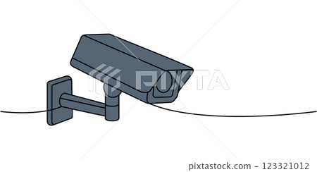 Security camera one line colored continuous drawing. Security surveillance system. Vector illustration Security camera one line colored continuous drawing. Security surveillance system. Vector illustration 123321012