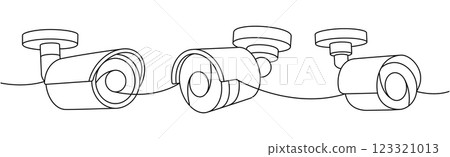 Security cameras one line continuous drawing. External protection system. Vector illustration. 123321013