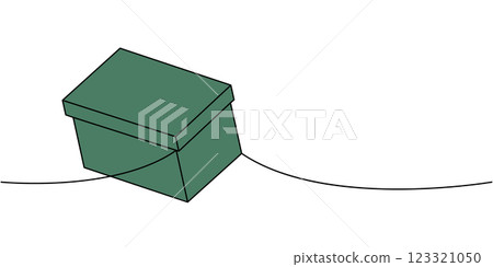 Present box one line colored continuous drawing. Cardboard box. Vector illustration. 123321050