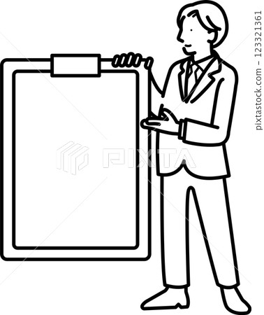 Illustration of a businessman directing the eye to a whiteboard (line drawing only) Illustration of a businessman directing the eye to a whiteboard (line drawing only) 123321361