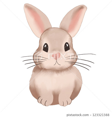 Hand drawn illustration of cute easter bunny rabbit hare in warn colors. Beautiful spring holiday art, funny cartoon graphic design, nature young animals with ears, egg hunt celebration. 123321388