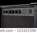 guitar amplifier on black background, with EQ for bass electric guitar, close up shot 123321390