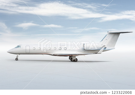 Modern white corporate business jet isolated on bright background with sky Modern white corporate business jet isolated on bright background with sky 123322008