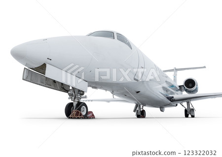 Close-up of a modern corporate airplane isolated on white background 123322032