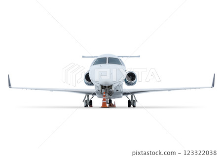 Front view of the modern corporate business jet isolated on white background 123322038