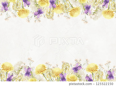 Spring flower frame with violets and dandelions 123322150