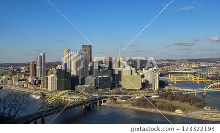 City skyline featuring modern and classic architecture, with prominent skyscrapers and urban buildings with colorful bright colors, capturing the essence of metropolitan life City skyline featuring modern and classic architecture, with prominent skyscrapers and urban buildings with colorful bright colors, capturing the essence of metropolitan life 123322193