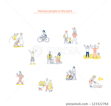 Various people walking in the park set 123322768