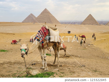 Panoramic view of the three great pyramids 123322845