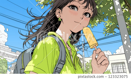 年輕女子吃蛋捲冰淇淋 年輕女子吃蛋捲冰淇淋 123323075