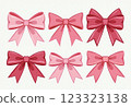 Cute pink bow clip art set: simple vector illustrations for baby room decor, nursery decorations, and cute DIY craft projects 123323138