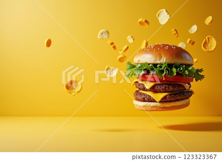 Shih-Shih-Bao 的藝術：在這張簡短的照片中，Shih-Shih-Bao 的食材自由漂浮，與淡黃色的畫作形成強烈對比。 123323367