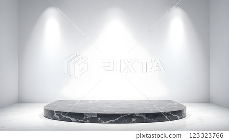Black Marble Pedestal in Minimalist Setting 123323766