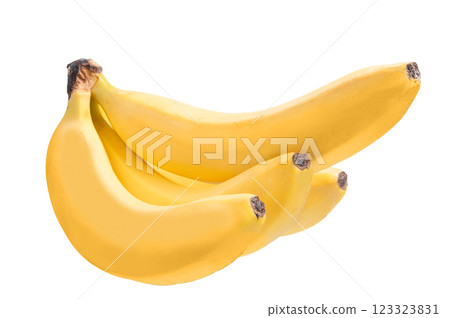 Ripe bananas isolated on white. Perfect for health, nutrition, or food-related projects. Bright yellow color, clean background Ripe bananas isolated on white. Perfect for health, nutrition, or food-related projects. Bright yellow color, clean background 123323831