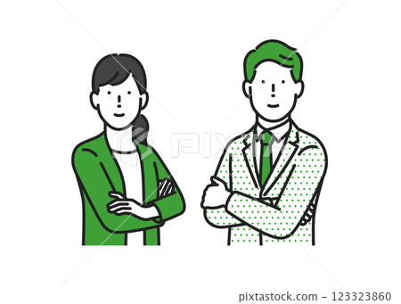 Men and women in suits with arms folded Men and women in suits with arms folded 123323860