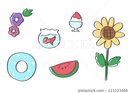 Japanese summer scenery hand-drawn illustration set Japanese summer scenery hand-drawn illustration set 123323866