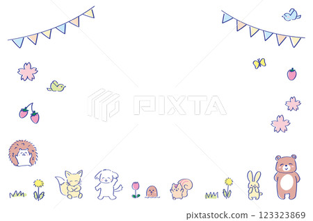 Cute spring animal frame - School entrance, kindergarten entrance, kindergarten graduation - Cute color scheme - Pastel Cute spring animal frame - School entrance, kindergarten entrance, kindergarten graduation - Cute color scheme - Pastel 123323869