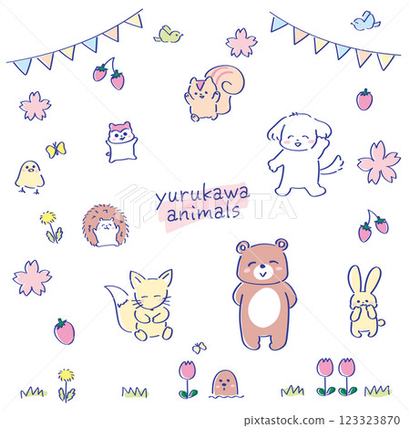 Spring animal material set - School entrance, kindergarten entrance, kindergarten graduation - Cute color scheme - Pastel Spring animal material set - School entrance, kindergarten entrance, kindergarten graduation - Cute color scheme - Pastel 123323870