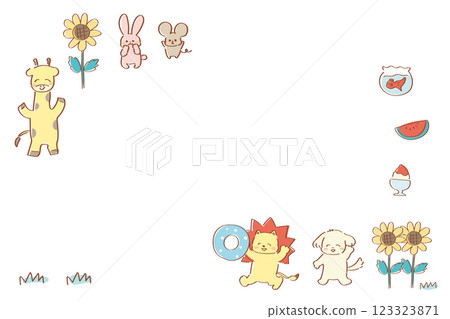Summer animals frame, cute and relaxed hand-drawn illustrations, nostalgic colors 123323871