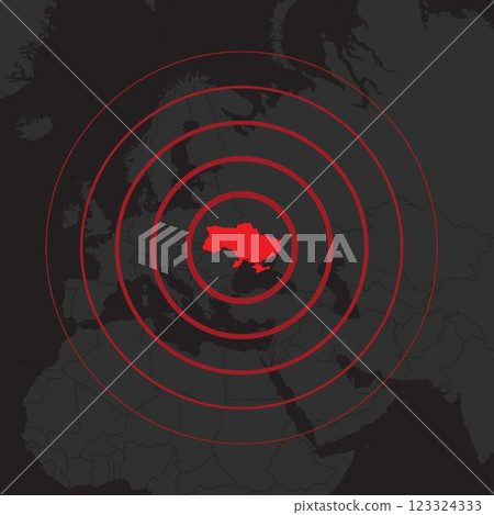 World map flat Ukrainian war epicenter 123324333
