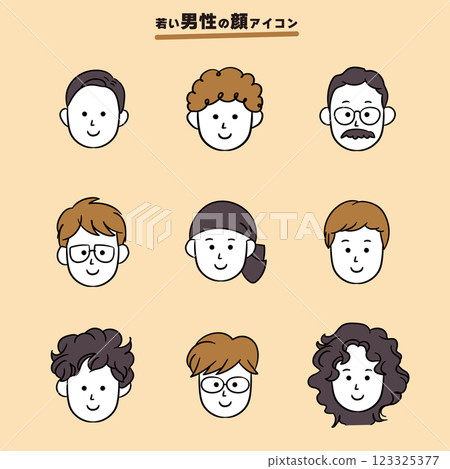 各種男人臉部簡單圖示_白皮膚 123325377