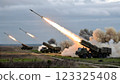 Launching many missiles from missile launchers in the fields. 123325408