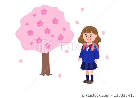 與櫻花共舞的小學生女孩插圖 與櫻花共舞的小學生女孩插圖 123325415