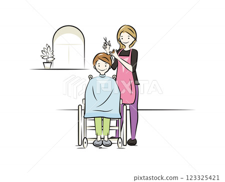 Senior women receiving visiting barber and beauty services | Nursing care series 123325421