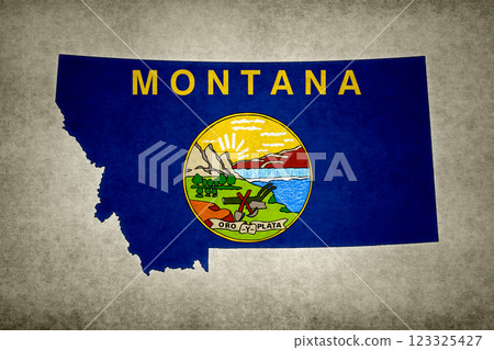 Map of Montana with its flag printed on a paper 123325427