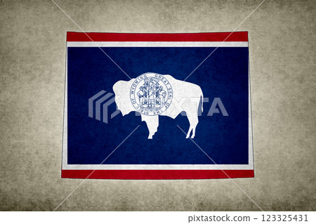 Map of Wyoming with its flag printed on a paper 123325431