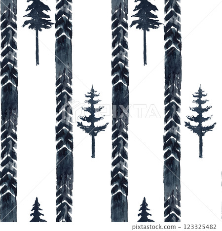 Seamless pattern with tread mark and spruce. Watercolor illustration Motorbike wheel, fir. Hand drawn monochrome painting. Illustration isolated from the background. For packaging moto goods, textile Seamless pattern with tread mark and spruce. Watercolor illustration Motorbike wheel, fir. Hand drawn monochrome painting. Illustration isolated from the background. For packaging moto goods, textile 123325482