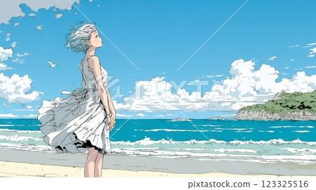 A young woman enjoying the pleasant sea breeze 123325516