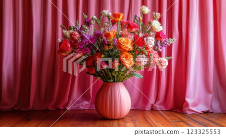 vibrant spring bouquet in pink vase vibrant spring bouquet in pink vase 123325553