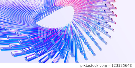 3d crystal glass circle of holographic blue pink gradient lines. Abstract background wallpaper with round speed motion effect. Render digital tech banner with rainbow curve wave ring. 3D illustration 3d crystal glass circle of holographic blue pink gradient lines. Abstract background wallpaper with round speed motion effect. Render digital tech banner with rainbow curve wave ring. 3D illustration 123325648