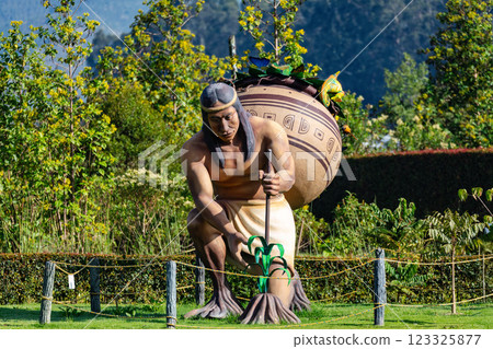Muisca tribal statue, Ecoparque Sabana, Cundinamarca department. Colombia 123325877