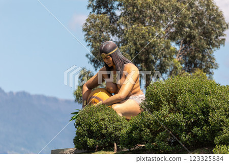 Muisca tribal statue, Ecoparque Sabana, Cundinamarca department. Colombia Muisca tribal statue, Ecoparque Sabana, Cundinamarca department. Colombia 123325884