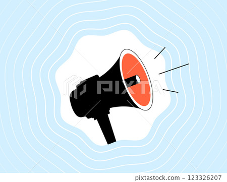 Loudspeaker icon symbolizing announcement, marketing, promotion, and communication. Ideal for advertising, public relations and digital media concepts in modern, minimal vector illustration style 123326207