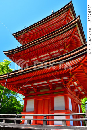 The dazzling fresh greenery of Kiyomizu-dera Temple in Kyoto 123326295
