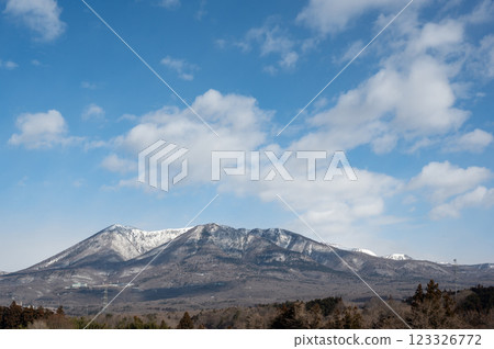 Snow-covered Mt. Nasu stands out against the blue February sky Snow-covered Mt. Nasu stands out against the blue February sky 123326772