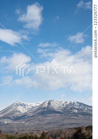 Snow-covered Mt. Nasu stands out against the blue February sky Snow-covered Mt. Nasu stands out against the blue February sky 123326777