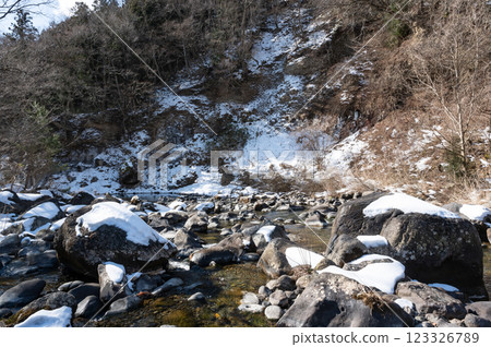 Snow piled river 123326789