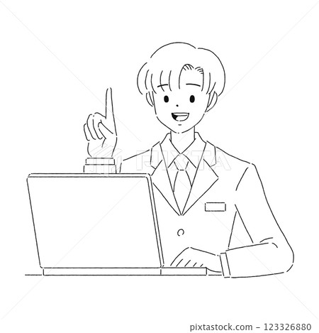 Laptop male line drawing Laptop male line drawing 123326880